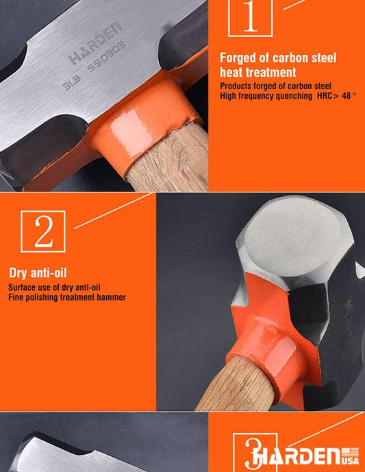 Marreta 1600 g HARDEN com Cabo de Madeira de Carvalho – Forjada e Temperada para Máxima Resistência