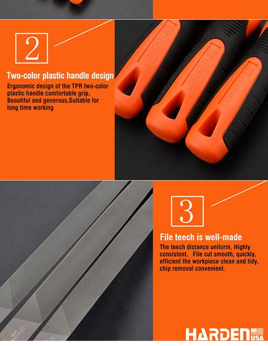 Lima Chata Lisa com Cabo emborrachado HARDEN – Modelos 6”, 8”, 10” e 12”