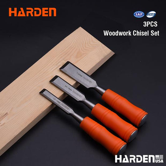 Conjunto de Formões com Cabo Circular 3 Peças HARDEN – Lâminas 13 mm, 19 mm e 25 mm em Aço Carbono