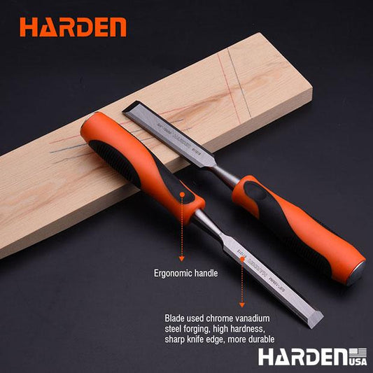 Conjunto de 4 Cinzéis de Madeira com Cabo Laranja e Preto