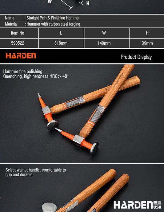 HARDEN Martelo de Acabamento com Cabeça Forjada e Cabo de Hickory 318×40×39 mm