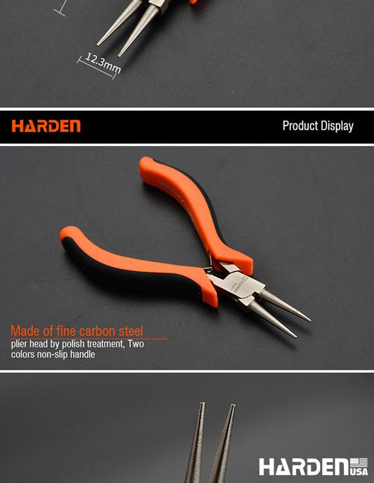 Alicate de Bico Redondo Mini 114 mm (4,5”) em Aço Carbono HARDEN com Cabo Ergonômico