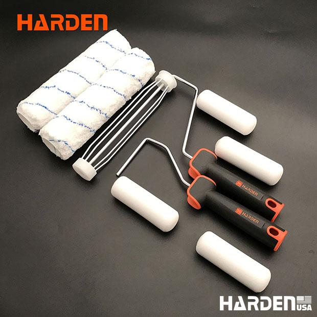 Kit de Rolos de Pintura HARDEN 4” com 7 Peças – Poliester, Acrílico e Espuma com Cabo TPR