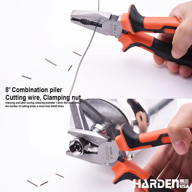 Jogo de Alicates HARDEN 3 Peças em Aço Carbono – Bico Longo 160 mm (6”), Corte Diagonal 160 mm (6”) e Universal 200 mm (8”)