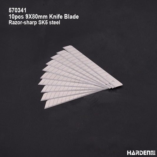 Lâminas de Estilete 9×80 mm HARDEN – Kit com 10 Unidades em Aço SK5