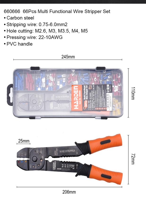 Jogo Multifuncional de Alicate Decapador de Fios com 66 Peças HARDEN – Aço Carbono e Cabo em PVC
