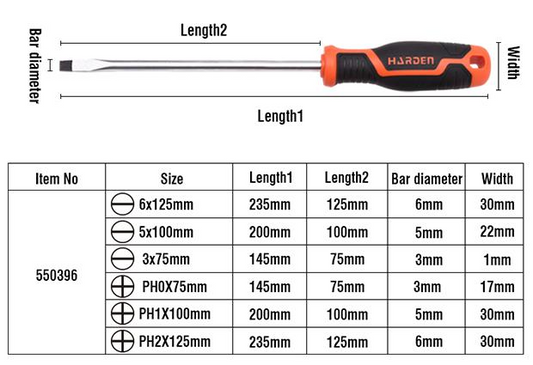Jogo de Chaves de Fenda e Philips HARDEN 6 Peças em Aço Cromo-Vanádio com Cabo Ergonômico