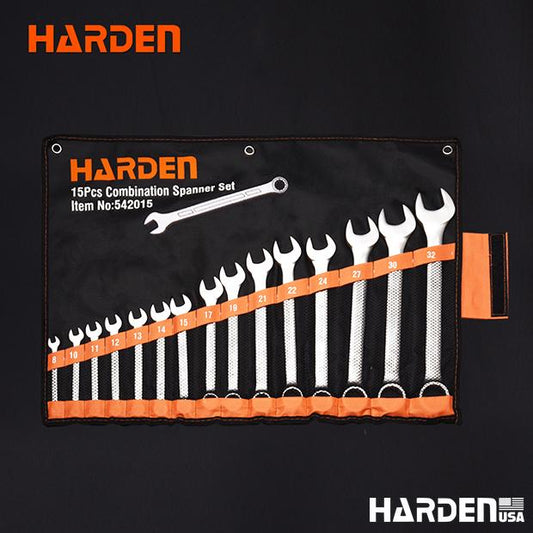 Jogos de Chaves Combinadas HARDEN em Aço Carbono com Estojo – Kits de 8, 10, 12 e 15 Peças