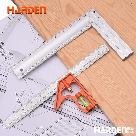 Jogo de Esquadros HARDEN 300mm e 250mm (12" e 10") Combinado e Alumínio com 2 Peças