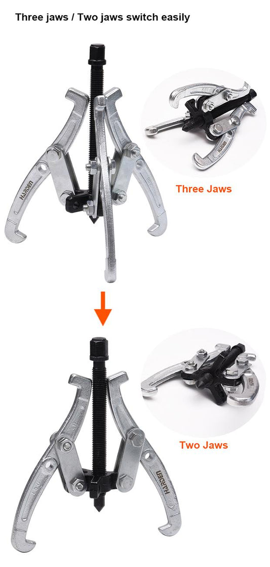 Extrator de Engrenagem 2 em 1 com 2 e 3 Garras HARDEN – Forjado em Aço Carbono Médio com Acabamento Cromado (3", 4", 6" e 8")