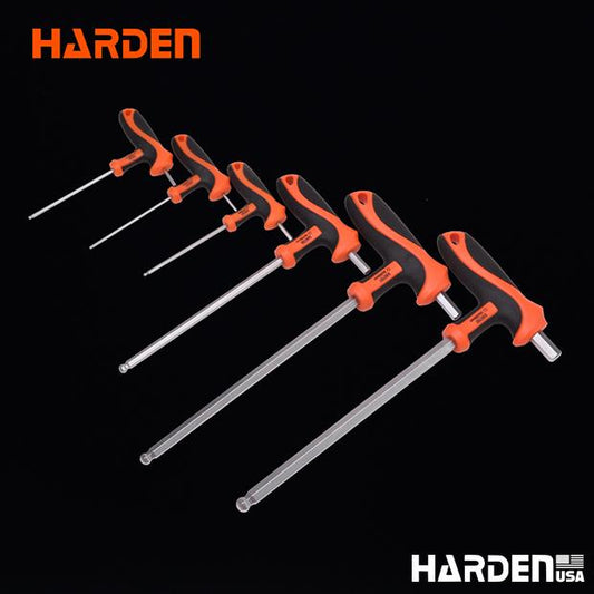 Chave Allen com Cabo T HARDEN – Ball End em Aço Cromo Vanádio, Tamanhos de 2,5 a 10 mm