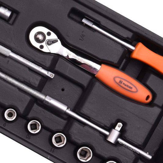 Jogo de Soquetes 1/4" com 24 Peças para Manutenção e Reparos