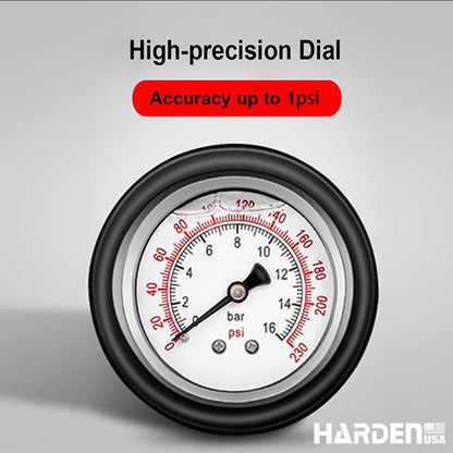 Medidor de Pressão de Pneus com Óleo 0–200 PSI HARDEN – Corpo em Alumínio e Bico de Latão, Alta Precisão e Durabilidade