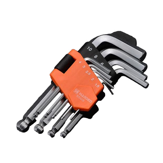 Jogo de Chaves Allen Ponta Abaulada HARDEN 9 Peças – Médio, Longo e Extra Longo em Aço S2