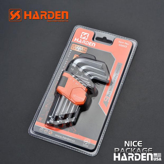 Jogo de Chaves Allen Ponta Abaulada HARDEN 9 Peças – Médio, Longo e Extra Longo em Aço S2