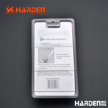 Jogo de Chaves Allen Ponta Abaulada HARDEN 9 Peças – Médio, Longo e Extra Longo em Aço S2