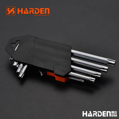 Jogo de Chaves Torx HARDEN 9 Peças – Médio, Longo e Extra Longo em Aço S2