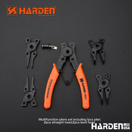 HARDEN Jogo de Alicates para Anéis Trava – Kit 5 Peças com Pontas Retas e Curvas