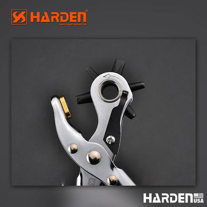 Alicate Perfurador Rotativo Profissional 250 mm HARDEN – Cabeçote em Aço Carbono 45#, 6 Tamanhos de Furo, Multiuso para Couro, Lona e Tecido