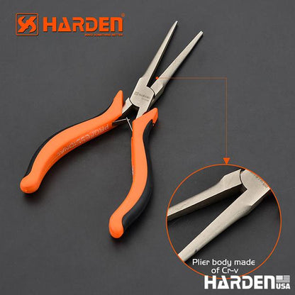 Alicate de Bico Longo Alongado Mini 114 mm (4,5”) em Aço Carbono HARDEN com Cabo Ergonômico