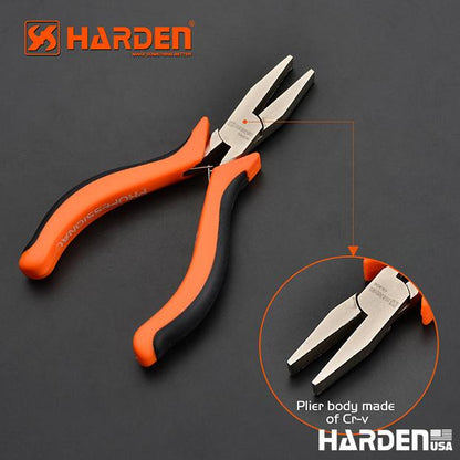 Alicate de Bico Chato Mini 114 mm (4,5”) em Aço Carbono HARDEN com Cabo Ergonômico