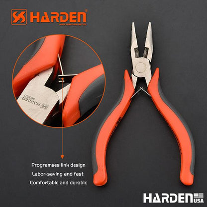 Alicate de Bico Longo Mini 114 mm (4,5”) em Aço Carbono HARDEN com Cabo Ergonômico