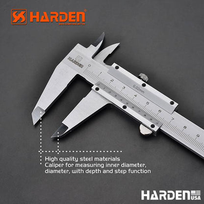 Paquímetro Harden 150 mm (6") e 200 mm (8") – Corpo em Aço com Escala Gravada a Laser