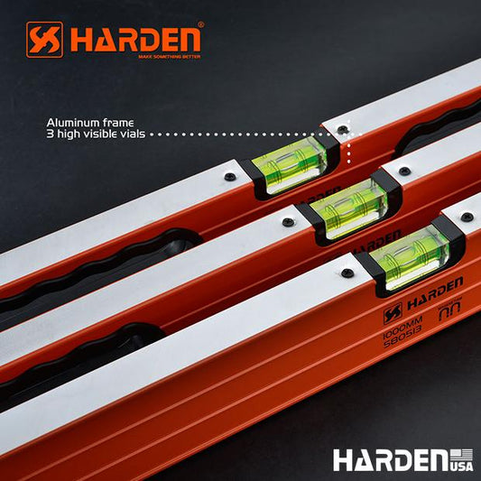 Nível de Alumínio Harden com 3 Ampolas Visíveis e Base Magnética