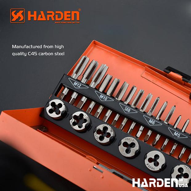 Jogo de Macho e Cossinete 32 Peças HARDEN – Aço Liga Alta Resistência para Rosqueamento Preciso