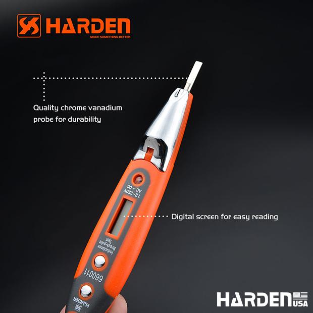 Testador Multifuncional de Tensão HARDEN 12–250V – Com Tela Digital e Ponteira em Cromo-Vanádio
