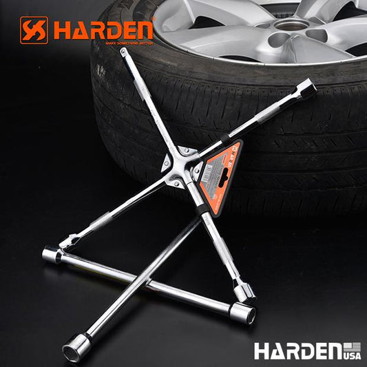 Chave de Roda Cruzada HARDEN em Aço Carbono Cromado – Modelos 14” e 18” com Encaixes 17/19/21 mm