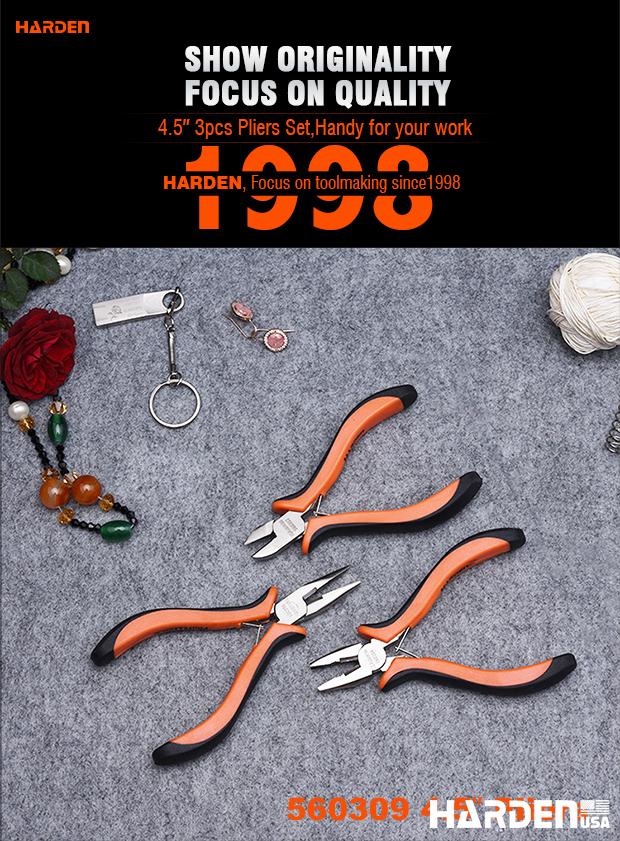 Kit de Mini Alicates 114 mm (4,5”) 3 Peças em Aço Carbono HARDEN com Cabo Ergonômico