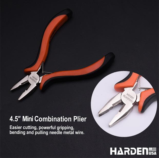 Kit de Mini Alicates 114 mm (4,5”) 3 Peças em Aço Carbono HARDEN com Cabo Ergonômico