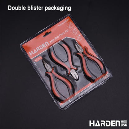 Kit de Mini Alicates 114 mm (4,5”) 3 Peças em Aço Carbono HARDEN com Cabo Ergonômico