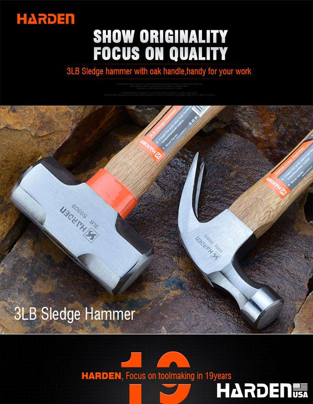 Marreta 1600 g HARDEN com Cabo de Madeira de Carvalho – Forjada e Temperada para Máxima Resistência