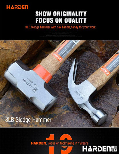 Marreta 1600 g HARDEN com Cabo de Madeira de Carvalho – Forjada e Temperada para Máxima Resistência