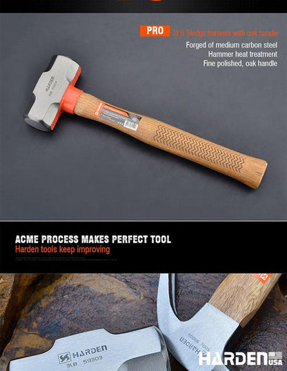 Marreta 1600 g HARDEN com Cabo de Madeira de Carvalho – Forjada e Temperada para Máxima Resistência