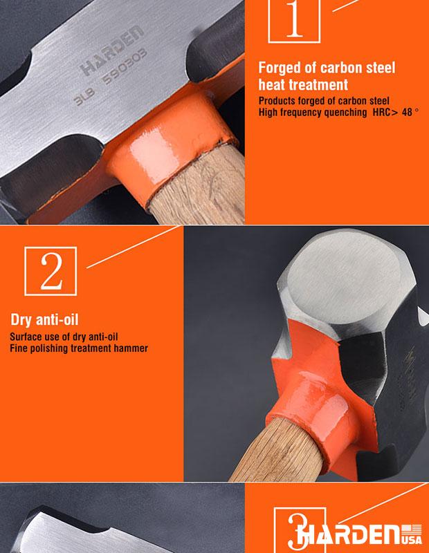 Marreta 1600 g HARDEN com Cabo de Madeira de Carvalho – Forjada e Temperada para Máxima Resistência