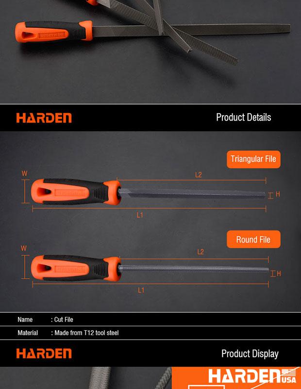 Lima Triangular HALF-SMOOTH HARDEN com Cabo Soft – Acabamento Preciso em Madeira e Plásticos (Linha Completa 6" a 12")