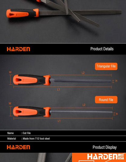 Lima Triangular HALF-SMOOTH HARDEN com Cabo Soft – Acabamento Preciso em Madeira e Plásticos (Linha Completa 6" a 12")