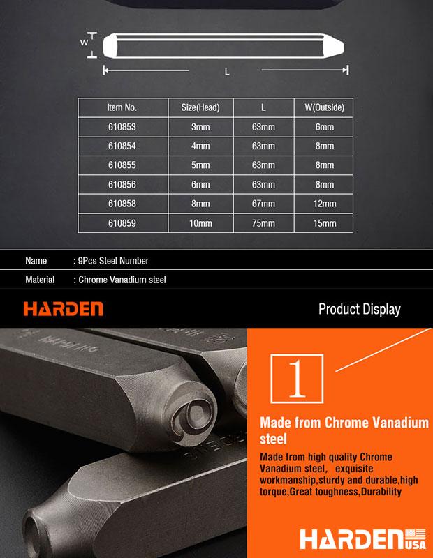 HARDEN Conjunto de Punções Numéricos em Aço CrV – Marcação Permanente em Metal e Madeira