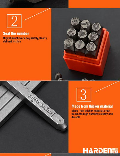 HARDEN Conjunto de Punções Numéricos em Aço CrV – Marcação Permanente em Metal e Madeira