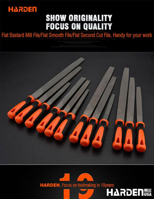 Lima Bastarda Plana HARDEN com Cabo Emborrachado (6” a 12”) – Precisão, Conforto e Alta Durabilidade