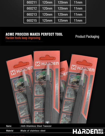 Pinça Antiestática HARDEN em Aço Inoxidável para Eletrônica e Manutenção de Precisão