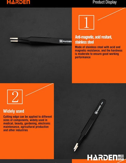 Pinça Antiestática HARDEN em Aço Inoxidável para Eletrônica e Manutenção de Precisão