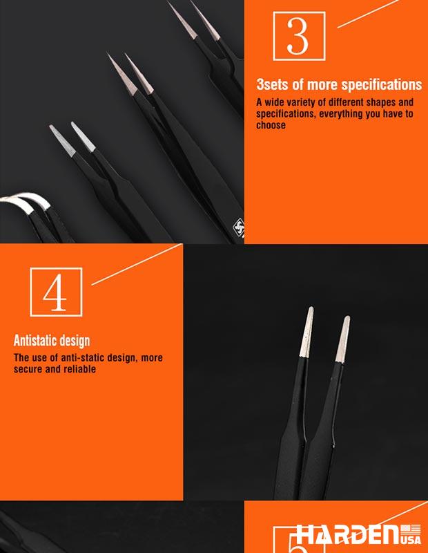 Pinça Antiestática HARDEN em Aço Inoxidável para Eletrônica e Manutenção de Precisão