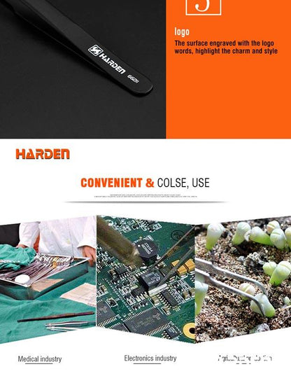 Pinça Antiestática HARDEN em Aço Inoxidável para Eletrônica e Manutenção de Precisão