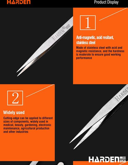 Pinça de Aço Inoxidável HARDEN – Alta Precisão para Trabalhos Técnicos e Manuais
