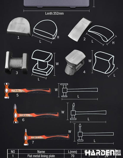 HARDEN – Kit Profissional 7 Peças para Funilaria Automotiva e Reparos de Lataria