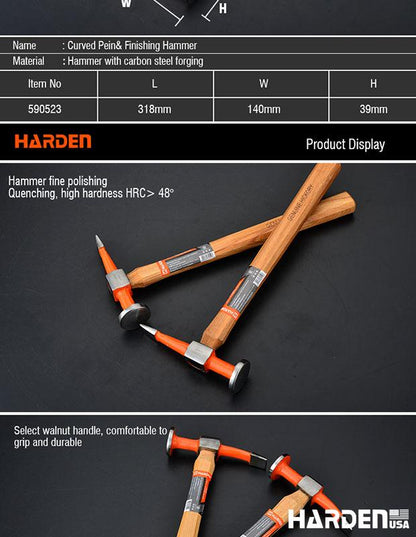 Martelo Curvo e de Acabamento 318×140×39 mm HARDEN com Cabo de Hickory